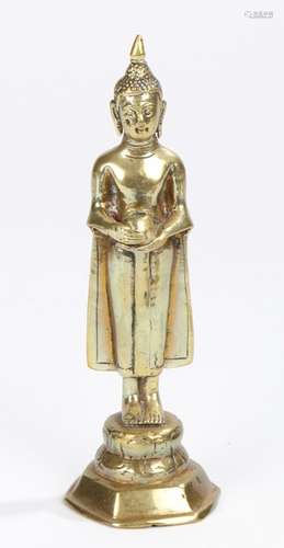 Thailand brass buddha, standing high on a plinth base, 16cm high