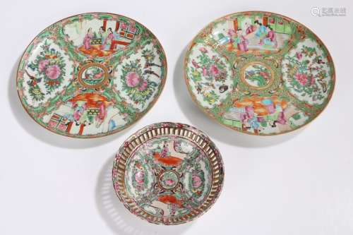Two Chinese famille rose plates, with figural, bird and foliate decoration,24cm diameter,