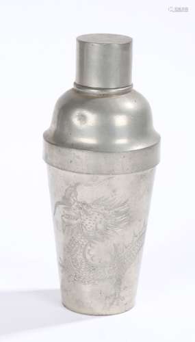 Pewter cocktail shaker, Wah Lee Pewtersmith Swatow, with a dragon design, 20cm high