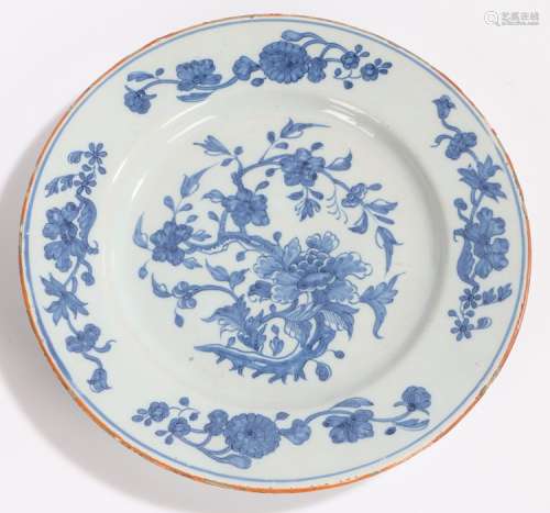 Japanese blue and white porcelain plate with blossoming branch decoration, 22cm diameter