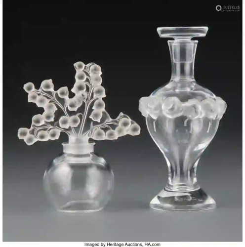 27189: Two Lalique Clear and Frosted Glass Perfumes, po