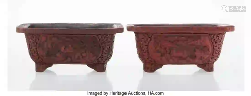 27297: A Pair of Chinese Carved Cinnabar Jardiniè