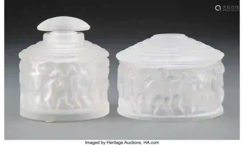 27190: Two Lalique L'Enfants Frosted Glass Vanity Artic