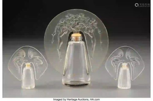 27191: Three Lalique Glass and Plastic Perfume Bottles