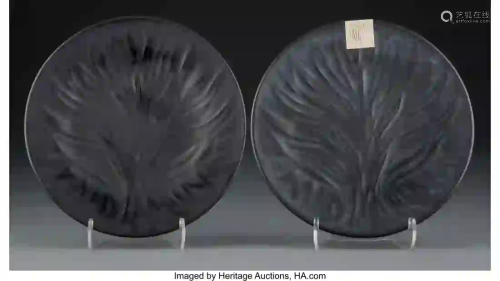 27185: Two Lalique Glass Algues Noir Plates, post-1945