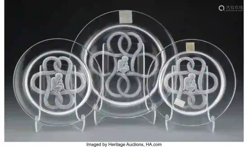 27178: Three Lalique Olympe Glass Plates, post-1945 Mar