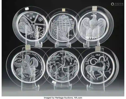 27180: Six Lalique Clear and Frosted Glass Annual Plate