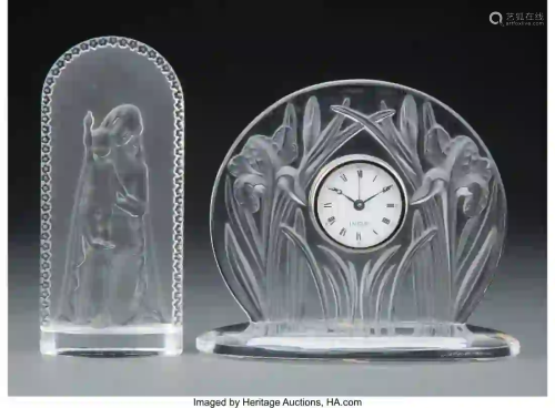 27181: Two Lalique Clear and Frosted Glass Table Articl