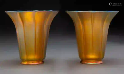 27169: Two Quezal Glass Lamp Shades, early 20th century
