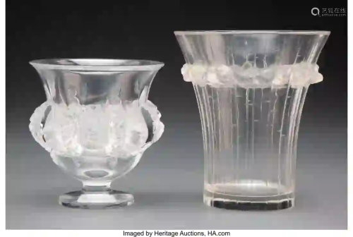27193: Two Lalique Glass Vases, post-1945 Marks: Laliqu