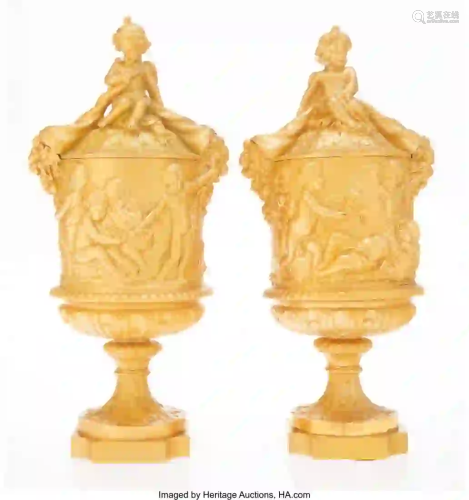 27256: A Pair of Continental Gilt Bronze Covered Urns,