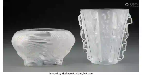 27195: Two Lalique Clear and Frosted Glass Table Articl