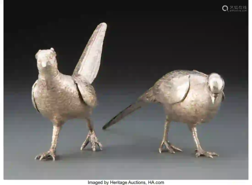 27197: Two German Silver Pheasant Figures, 20th century