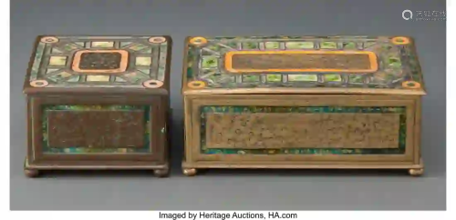 27167: Two Tiffany Furnaces Art Deco Pattern Enameled B