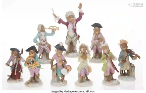 27275: Nine Continental Monkey Band Porcelain Figures,