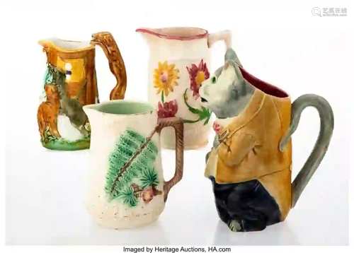 27285: Four Continental Majolica Pitchers, late 19th-ea