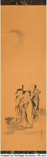 27315: A Japanese Ink on Paper Scroll with Two Prints M