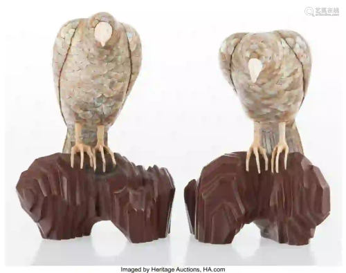 27316: A Pair of Mother-of-Pearl and Carved Wood Birds