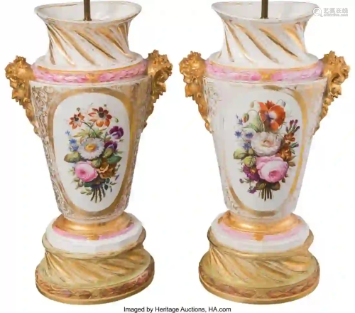 27253: A Pair of Large Paris Porcelain Urns Mounted as