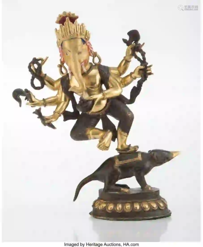 27320: An Indian Gilt Bronze Ganesh Figure 11-3/4 x 9 x