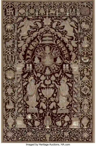 27323: An Indian Silver Embroidered Tapestry 49 x 31 in