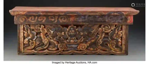 27318: A Tibetan Carved Wood Desk 8 x 22-3/8 x 8-3/4 in