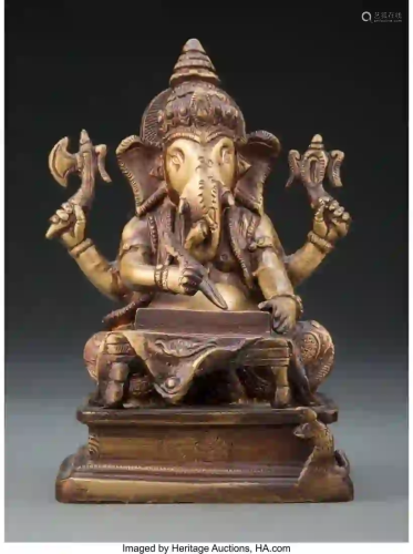 27321: An Indian Gilt Bronze Figure of Ganesh 6-3/4 x 4
