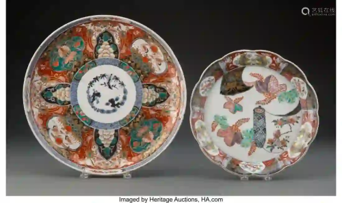 27313: Two Japanese Imari Porcelain Chargers, Meiji Per