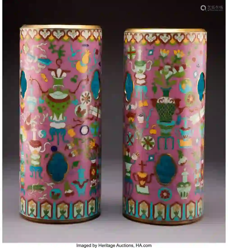 27314: A Pair of Japanese Cloisonné Stands 11-3/