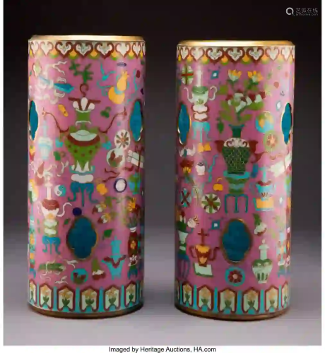 27314: A Pair of Japanese Cloisonné Stands 11-3/