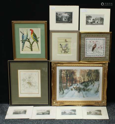 Pictures & Prints - an engraving, map of Derby, J&C Walker, R Creighton, 28cm x 22cm; six smaller