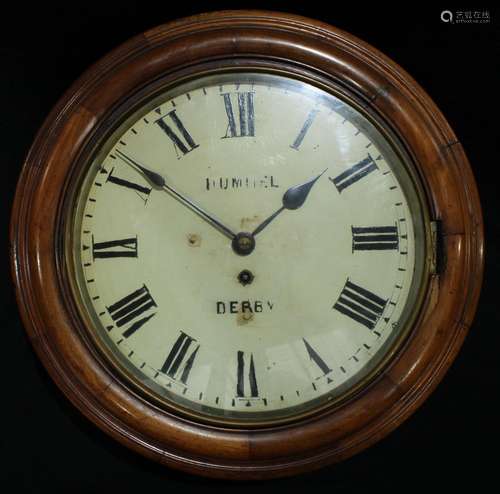 A 19th century mahogany cased fusee station clock, Hummel, Derby