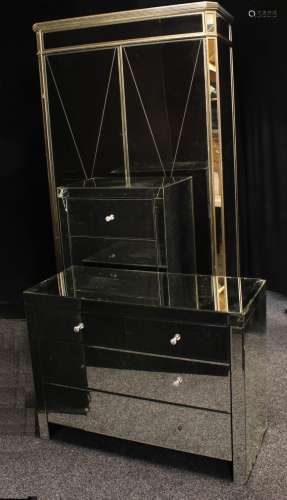 A contemporary mirrored single wardrobe, 209cm high, 112cm wide, 58cm deep; a contemporary