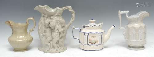 A Charles Meigh Apostle octagonal stoneware jug, in relief with eight figures in Gothic arches,