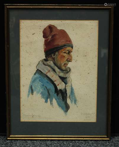 D.E.A Rutherford, Majorcan Fisherman, signed and dated 1930, watercolour, 34cm x 25cm