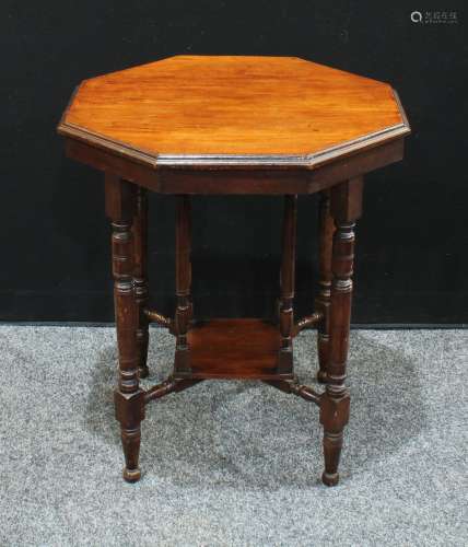 A Victorian mahogany occasional table, octagonal top, turned legs, 68cm high, 61cm wide