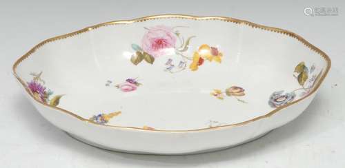 A Derby fluted oval dish, attributed to Moses Webster, decorated with floral sprays, 26cm diam,