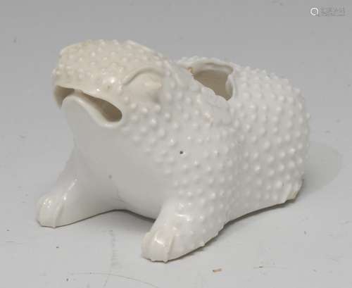 A Derby Sampson Hancock Blanc de Chine zoomorphic posy vase, of a toad, pierced grimace,