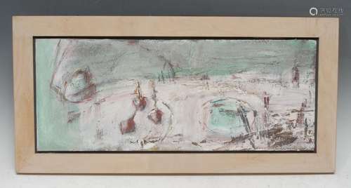 Ges Wilson (Contemporary) Edges, small cave signed and titled to verso, oil on board, 20cm x 50cm