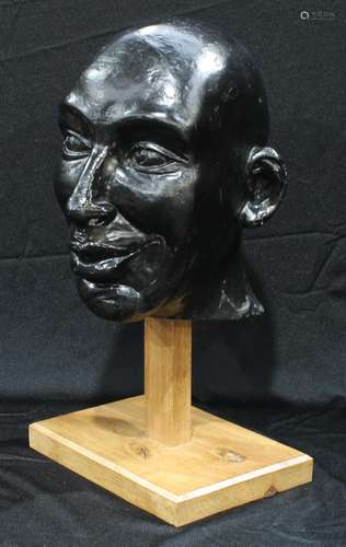 A fibre glass bust, wooden stand, 39cm high