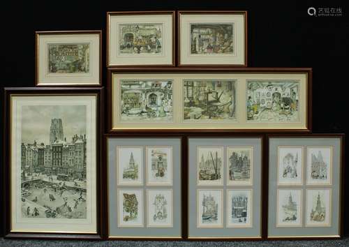 Anton Pieck, after, Our Rotterdam, print, 45cm x 26.5cm; others, three sets of four Anton Pieck