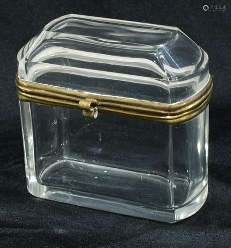 A late 19th century French glass casket, hinged cover, c.1900