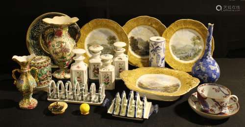 A Pratt ware four plates and dish, c1870-80; a Spode Imari breakfast cup and saucer; a Pearl ware