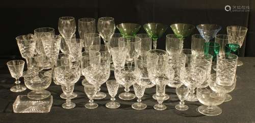 Glassware - cut glass drinking glasses, some possible Waterford; other stemware including cocktail