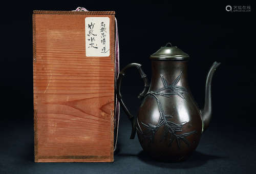 清 铜竹节壶连盒