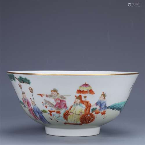 Pastel bowl with gold figure pattern