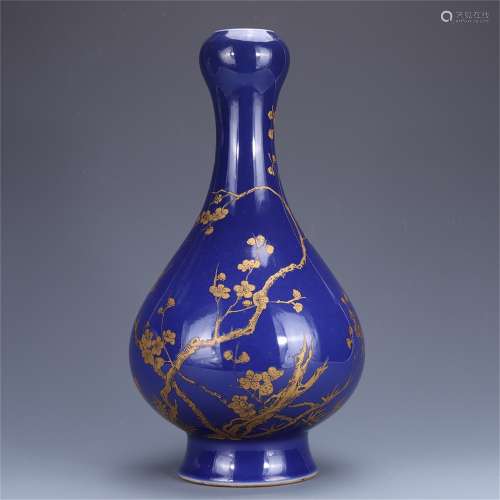 Blue glazed vase with flower pattern