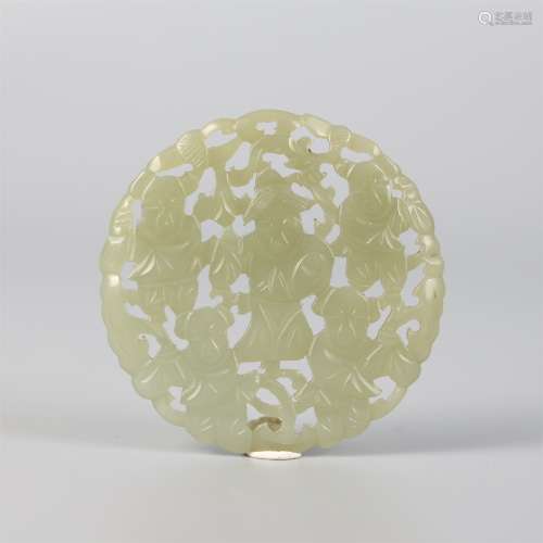 Hetian jade seed material white jade double-sided carving five sons to win the jade Medal