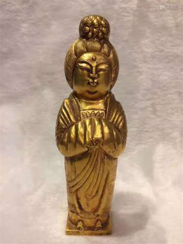 A TANG DYNASTY GOLD FAT WOMAN FIGURE
