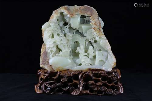 Hetian jade white jade carving landscape figures Shanzi ornaments